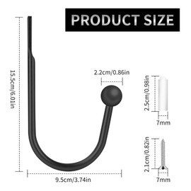 2 Pairs/4 Pcs Curtain Tie Backs Hooks, Metal Curtain Holdbacks Black Silver Metal Tie backs for Curtains Tie Backs Hooks, Window Curtains Holder Tiebacks Wall Mounted, for Home Decor or Hanging