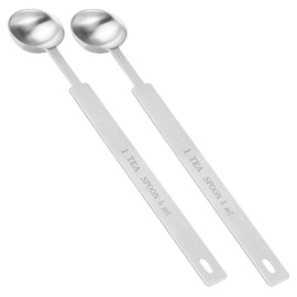 2 PCS Teaspoon Measuring Spoons Stainless Steel(5ml|5 cc|1/6 oz), 5 Gram Spoons Metal Cookie Scoop, 1 Tablespoon Measuring Spoon for Kitchen Cooking, Coffee(Long Handle Silver)