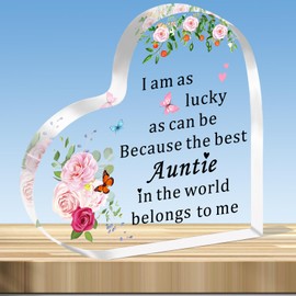 JMIMO Auntie Gifts Acrylic Plaque Auntie Birthday Christmas Mothers Day Presents from Niece Nephew - I Am As Lucky As Can Be Because The Best Auntie in The World Belongs to Me