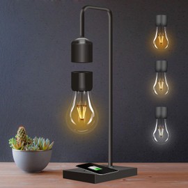 Floatidea Magnetic Levitating 3 Colors Bulb Lamp with Wireless Charging Pad Levitation Floating Table Lamp LED Night Light for Bedroom Decoration Desk Toy Office Decor Christmas Gift