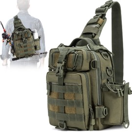 BLISSWILL Fishing Backpack Outdoor Tackle Bag Large Water-resistant Fish pack with Rod Holder Shoulder Backpack fishing gifts for men (Army Green)