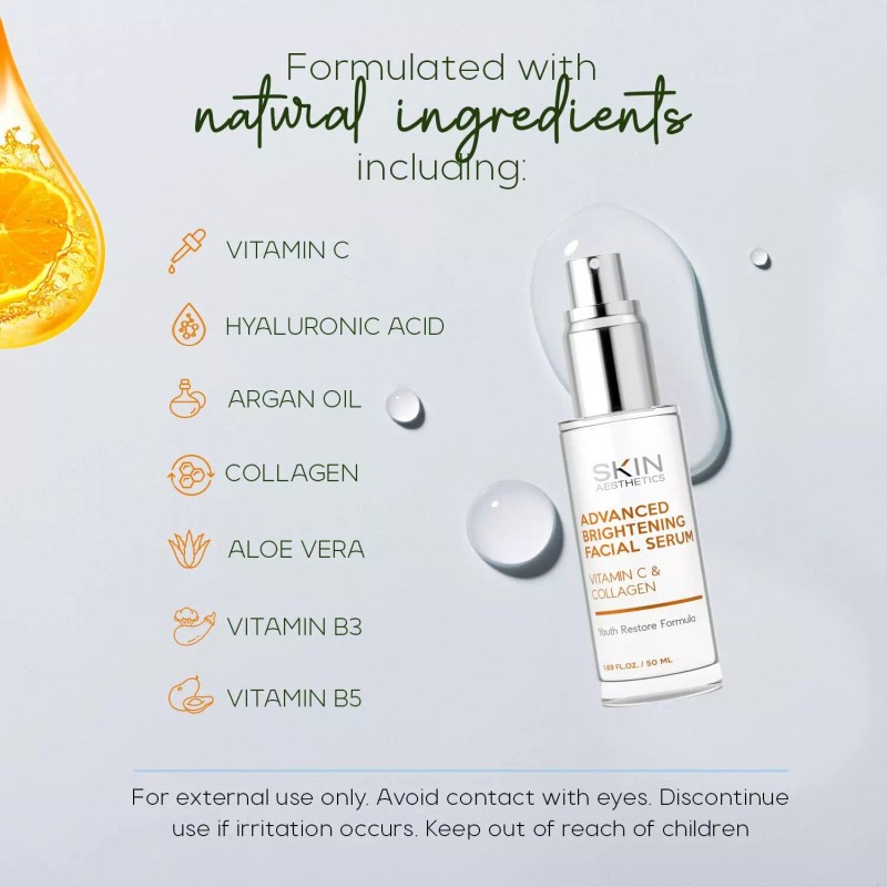 SKIN AESTHETICS ADAVANCED BRIGHTENING FACIAL SERUM VITAMIN C&COLLAGEN 1.69 FLOZ