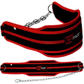 FITPACT Dip Belt with Heavy Duty 30 Inch Adjustable Steel Chain, Dipping Belt Pull Ups Gym Training Weight Lifting Bodybuilding Powerlifting Workout, 6” Padded Neoprene Back Support Men Women Fitness