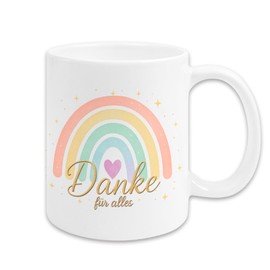 Tasse Danke für Alles mit Regenbogen – Geschenk für Erzieherin, Lehrerin, Kollegin – Abschiedsgeschenk mit Geschenkverpackung – Handmade in Deutschland (Weiß)