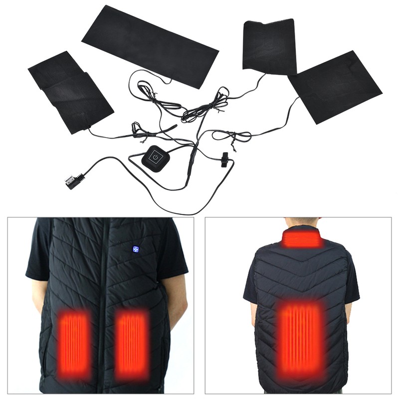 5V 2A USB Electric Heated Jacket Heating Pad Adjustable Temperature