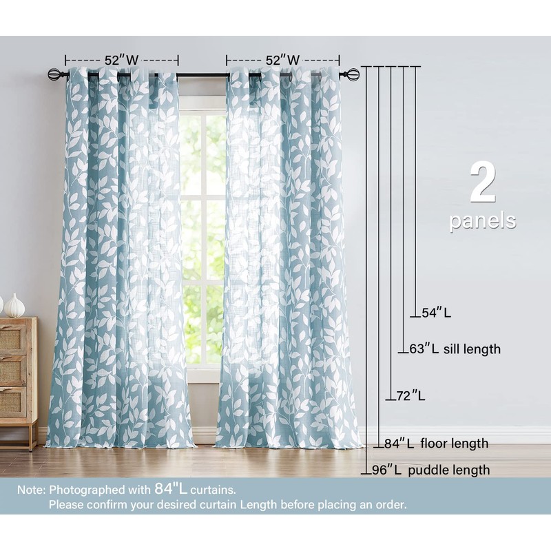 Treatmentex White Blue Curtains for Bedroom 72 inches Long Living