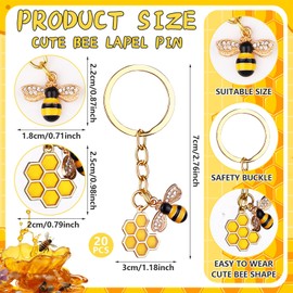 20 Set Thank You Gifts for Colleagues Employee Appreciation Gifts Bee Keyring Inspirational Keychain with Thank You Card Organza Bags Leaving Gifts for Staff Coworker Teacher Nurse Bee Party Favors