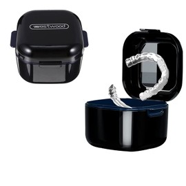 zalati Denture Box Artificial Teeth with Strainer Portable Hygienic Dipping Mouth Guard Holders for Storage Containers Dental Bath and Dental Appliances (Black)