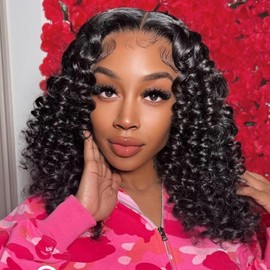 Hihmarm Curly Bob Wig Human Hair 13x6 Hd Lace 100% Human Hair Deep Wave Wigs Pre Plucked Glueless Wig Short Curly Wet And Wavy Human Hair Bob Wigs For Black Women 180 Density Natural Color 14 Inch