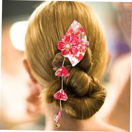 Vaguelly Japanese Style Cherry Blossom Fan Hair Clip for Women and Lightweight Kimono Hairpin with Elegant Tassel Hair Decor for Parties Weddings and Everyday Wear