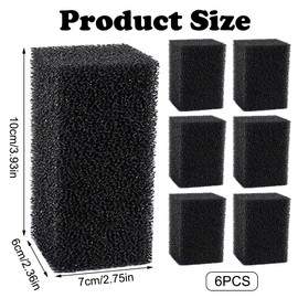 10 x 7 x 6 cm Aquarium Filter Sponge, Pack of 6 Filter Sponge Activated Carbon, Organic Filter Sponges, 10PPI High Density Biochemical Cotton, Multiple Filtration, Filter Sponge for Filtering Dirt in
