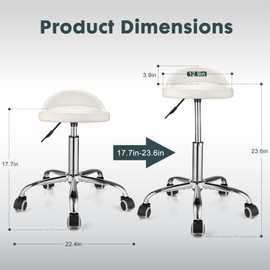 FNZIR Swivel Rolling Stool with Wheels Height Adjustable Stool Chair Drafting Chair with Backrest Stable Base Foot White