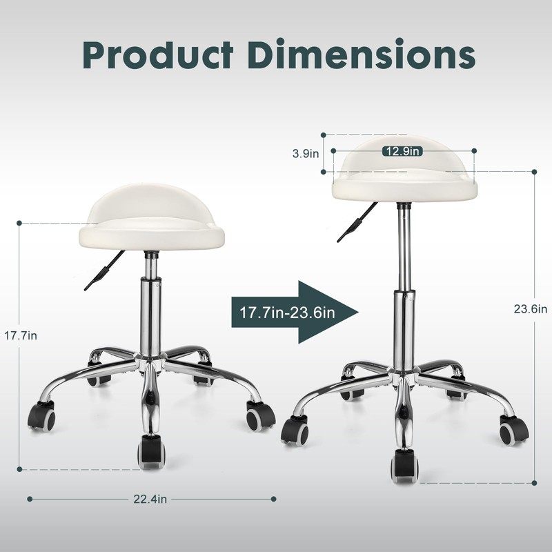 FNZIR Swivel Rolling Stool with Wheels Height Adjustable Stool Chair