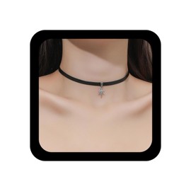 YienDoo Punk Black Leather Choker Necklace Vintage Silver Maple Leaf Pendant Necklace PU Leather Rope Chain Choker Gothic Statement Leaf Choker Necklace Charm Jewelry for Women