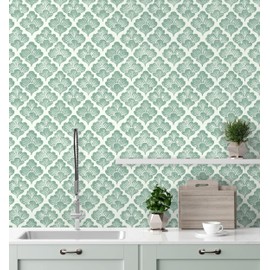 Hopepak Light Green Peel and Stick Wallpaper Floral Wallpaper Leaf Removable Self Adhesive Wall Paper for Bedroom Boho Contact Paper for Walls Cabinets Shelf Drawer Vinyl 17.3" × 78.7"