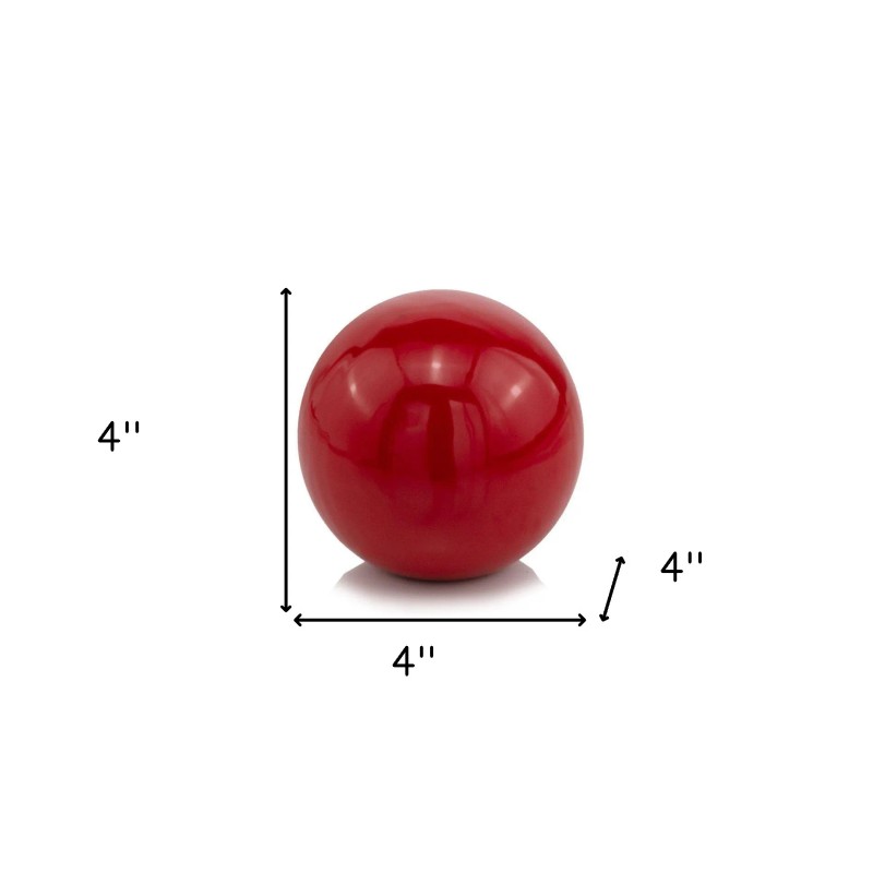 Homeroots 4" Red Aluminum Decorative Orb Tabletop Sculpture