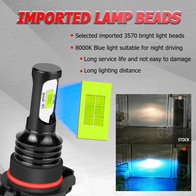 SHENKENUO 6X 8000K LED Headlights High Low Beam Fog Light