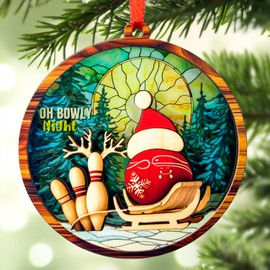 Bowling Christmas Ornament - 2 Layer Wood & Acrylic Suncatcher Ornament - Oh Bowly Night Tree Decor for Bowling Lovers - Funny Bowling Gifts - 2024 Christmas Home Decor