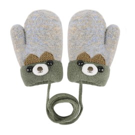 Toddler Baby Knitted Winter Gloves Cable Mittens Cute Cartoon Bear Kids Boys Girls Thermal Thick Fleece Lined Gloves Wool Warm Knit Snow Ski Cold Weather Gloves Children with String Age 0-3Y