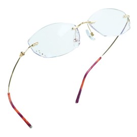 LifeArt Blue Light Blocking Glasses, Computer Reading Glasses, Anti Blue Rays, Reduce Eyestrain, Rimless Frame Tinted Lens with Diamond, Stylish for Men and Women (+4.00 Magnification)