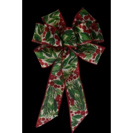 Dogwood Farm Market Small 5-6" Hand Made Berry and Leaf Wired Christmas Wreath Bow Red Green Holly
