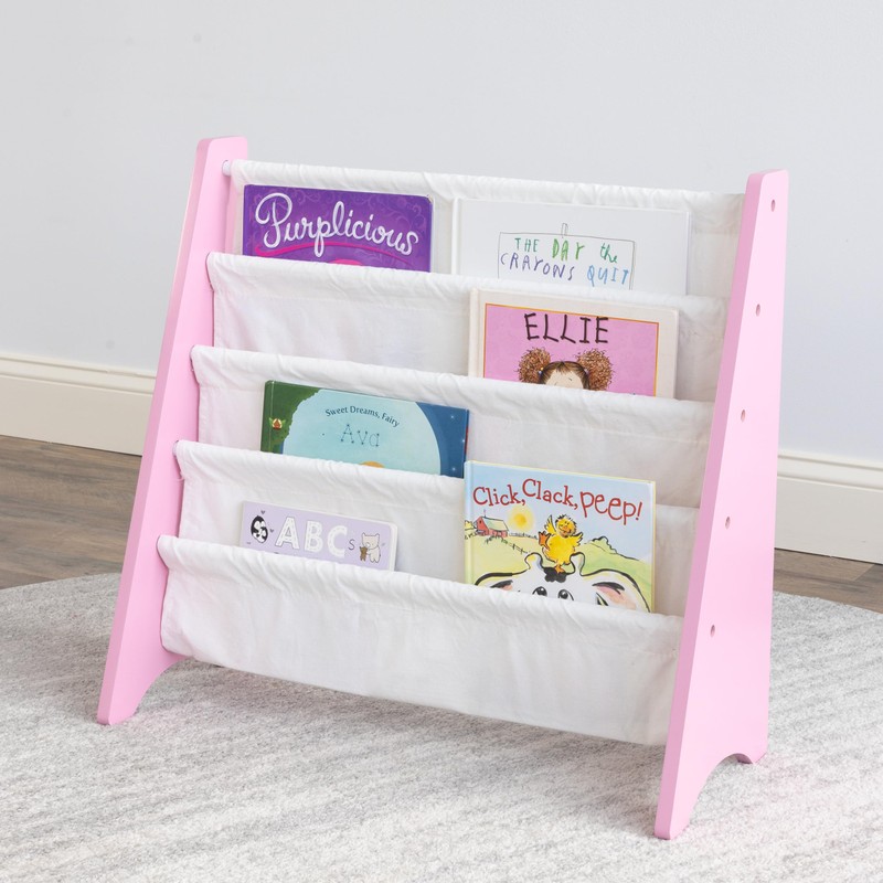 Humble Crew Carly Bookshelf 4 Tier Book Storage, Pink/White