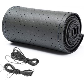Funda de Volante de Cuero Cosida a Mano para Automóvil Universal 36-40cm, Cubierta Protector Transpirable de Volante de Piel para Coche(Gris,40cm)