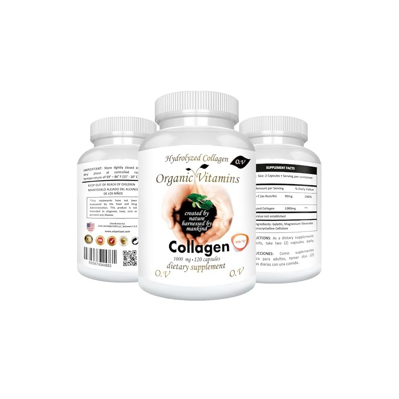 HYDROLYZED Collagen 120 Super Advanced Supplement Capsules for Skin Nails
