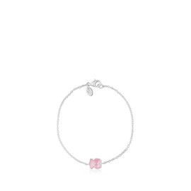 TOUS Pulsera de Plata de Primera Ley para Mujer con Motivo de Oso de Cuarzo Rosa, 17,5 cm de Largo, Plata de Ley 925, Elegante y Clásica, Colección TOUS Color