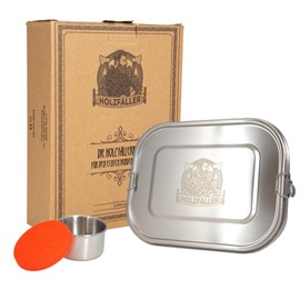 Viwanda Holzfällerbox | Brotdose Edelstahl Premium 1400 ML | Auslaufsichere Lunchbox mit Trennwand, extra Silikondichtung & Saucen Behälter - Brotbox Erwachsene & Kinder - BPA-frei - Bentobox