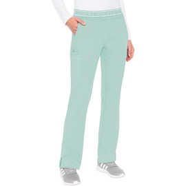 Med Couture Women's Yoga Pull-On Pant with 7 Pockets Ultra-Soft Rib-Knit Waistband and 2-Way Stretch Technology - MC7739P, XS Petite, Sea Mist