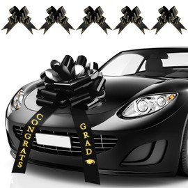 Jutom 6 Pcs 20'' Congratulations Car Bows Set 2024 Graduation Gift Bow for Car Giant Bow Printed with Congrats Grad Large Wrapping Bow Ornament for College Graduation Gifting(Black)