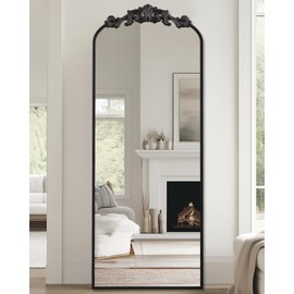 Arched Full Length Mirror, 58"x18" Floor Mirror Freestanding with Carved Metal Frame & Bottom Art Carved, Full Body Mirror for HomeDecor, Standing/Halling Large Wall Mirror for Bedroom, Gold