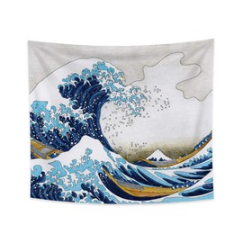 YongFoto 150x130cm Japanese Ukiyo-E Tapestry, Great Wave Wall Hanging Kanagawa Fuji Polyester Fiber Tapestry for Porch Hangings Decor Living Room Dorm Bed Cover Wall Art