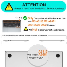 MOSISO Compatible with MacBook Air 13 inch Case 2024 2023 2022 Release M3 A3113 M2 A2681 with Touch ID, Protective Plastic Hard Shell Cover Compatible with MacBook Air 13.6 inch Case, Aqua Blue