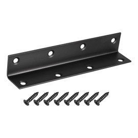 TA-VIGOR Heavy Duty L Brackets, 25x25x140mm Black Stainless Steel Corner Braces, 90 Degree Brackets with Screws, Metal Support Bracket Plates for Shelves Furniture 2 Pcs
