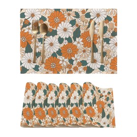 ZSNKDXA Vintage Floral Placemats Set of 6 Washable Non-Slip Heat Resistant 12×18 Inch Thick Place Mats Decorative Linen Fabric Table Mat for Dining Table Kitchen Home Decor
