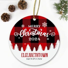 Merry Christmas Elizabethtown Kentucky Ornament 2024 - Xmas Holiday Keepsake for Decor Elizabethtown KY Ornament Souvenir Gift Family Friends - New Home Ornament 3" Plastic