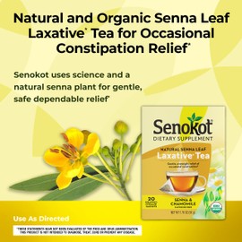 Senokot Dietary Supplement, Natural and Organic Senna Leaf, Laxative Tea for occasional constipation, 20 wrapped pyramid sachets, certified Organic.