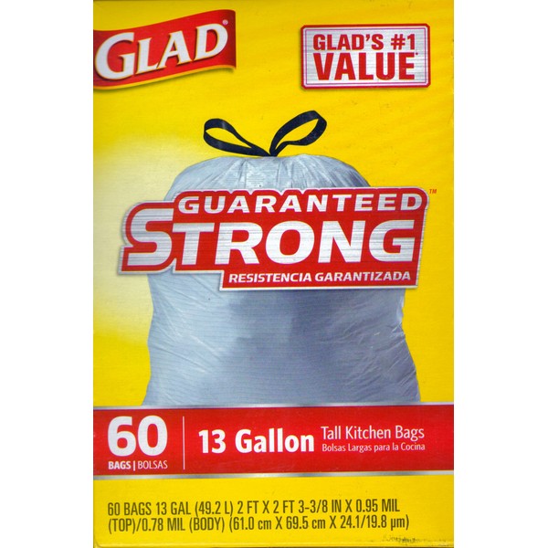 Glad Tall Kitchen Drawstring Trash Bags With Reinforcing Bands 13 Gal 60 Ct