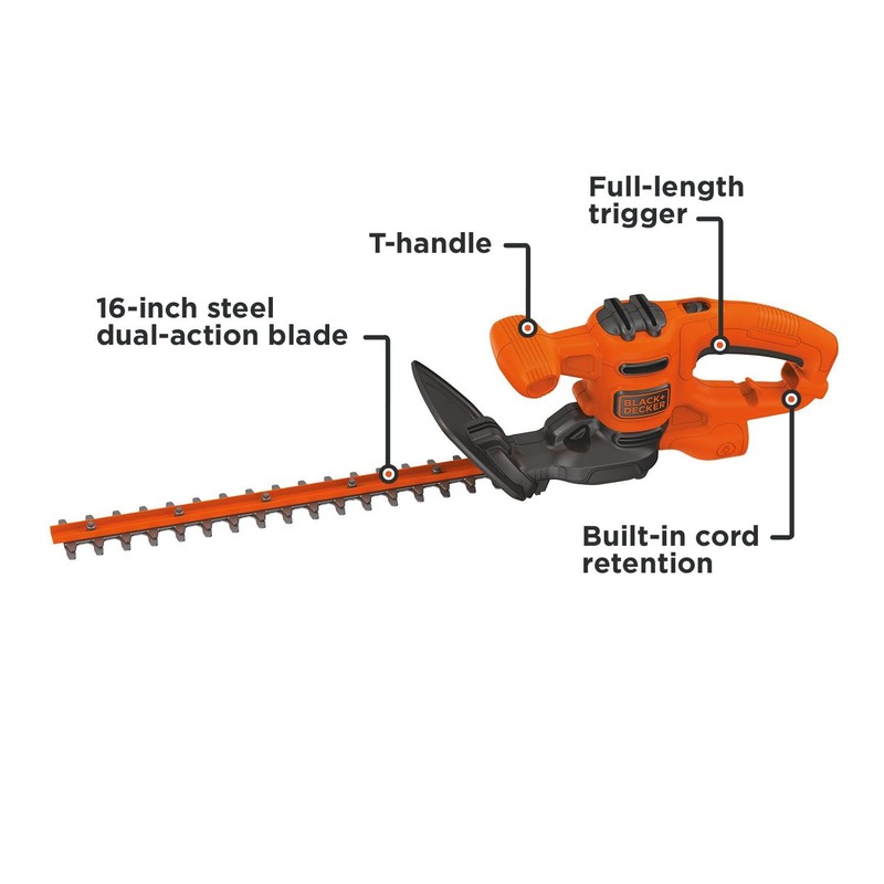BLACK+DECKER Electric Hedge Trimmer, 16-Inch 3.0 Amp Compact Corded Power