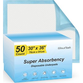 50 almohadillas desechables de 30 x 36 pulgadas, de secado rápido a prueba de fugas, almohadillas de cama desechables para adultos, almohadillas desechables para orina de perro, extra grandes