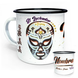 Lero Lero México - Pocillo/Taza de Peltre Personalizada - Lucha Libre Mexicana - Tazas Personalizadas con Nombre - Taza Sublimada - Taza con Inicial - 10 oz 300 ml - Perfecta para Regalo u Oficina.