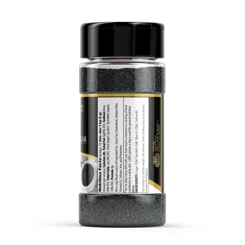 GranAroma Black Sanding Sugar, Festive, Fine Ground Crystals, Decorate Cakes