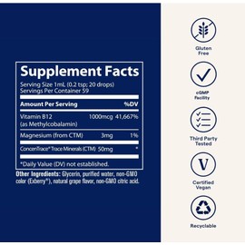 Minerals Liquid Ionic Vitamin B12, 1000mcg, Non-GMO, Gluten-Free, Unflavored 59ml