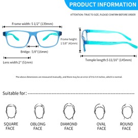 BOSAIL Blue Light Blocking Glasses TR90 Lightweight Square Frame Anti-Glare UV Protection Fashion Computer Glasses for Men Women, blue