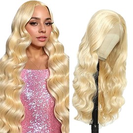 Shoaiye 13 x 4 Lace Front Real Hair Wig, Women's Body Wave Human Hair Wig, Wear and Go Glueless Remy Pre-Plucked Natural Hairline, 150% Density, #613 Blonde Colour for Woman, 76 cm