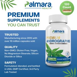 Palmara Health Premium Andrographis Paniculata Extract 2 Pack - 1,200mg (100mg Andrographolides) per Serving, Non-GMO, Vegan, Gluten Free
