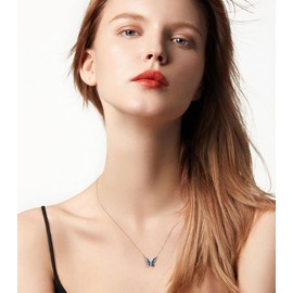 Wixwara Blue Butterfly Pendant Necklace Enamel 18K Gold Plated Choker Dainty Chain Necklace for Women Girl