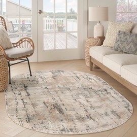Nourison Concerto Abstract Beige Grey 6' x 9' Oval Area Rug, Easy Cleaning, Non Shedding, Bed Room, Living Room, Dining Room, Kitchen (6x9)